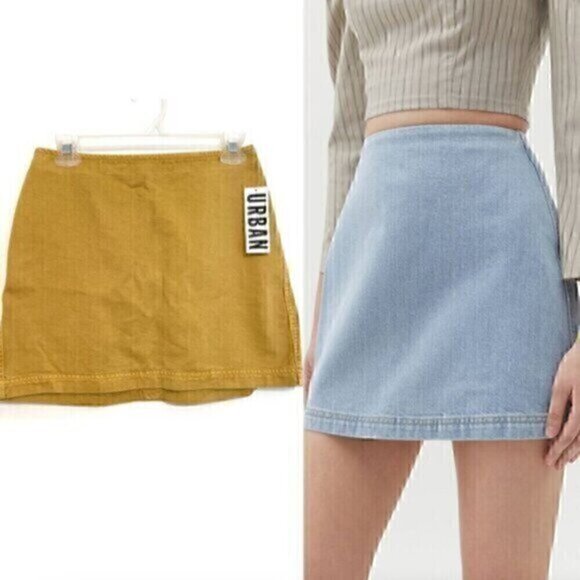 NEW NWT BDG URBAN OUTFITTERS Sara Twill High Waisted Mini Skirt Mustard Yellow S - Picture 1 of 15